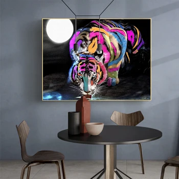DDHH Plátno na Stenu Umenie Citát Farebné Tiger pitnej Vody V Mesačnom Moderný Pop Plátno na Maľovanie Tlač na Plátno