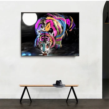 DDHH Plátno na Stenu Umenie Citát Farebné Tiger pitnej Vody V Mesačnom Moderný Pop Plátno na Maľovanie Tlač na Plátno