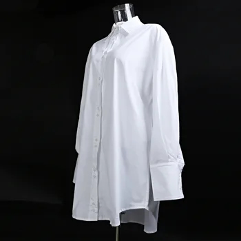 DEAT zase dole golier plné rukávy pás tesnenie jeseň dlho vysokej módy ženy tričko šaty bielej bavlny dva kusy WO16000L.