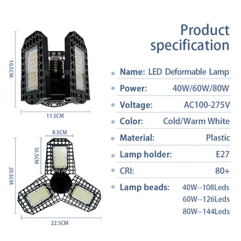 Deformovateľné Žiarovka E27 LED Žiarovka 40 W 60 W 80 W Garáž Svetla 360 Stupňov AC85-265V Nedeformujte Svetlo pre Dielne, Skladu Factory Telocvični