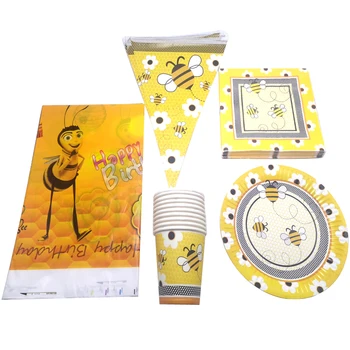 Dekorácie Bee Dizajn Obrus Dosky, Poháre Jedál Riad Set Baby Sprcha Narodeninovej Party Udalosti Obrúsky Vlajky 51pcs/veľa