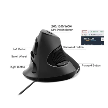 Delux Vertikálne Myši 1600 DPI Optické Mause Káblové/Bezdrôtové Úrad Myši, Ergonomický Herné Myšou S Odnímateľné Opierky Na PC