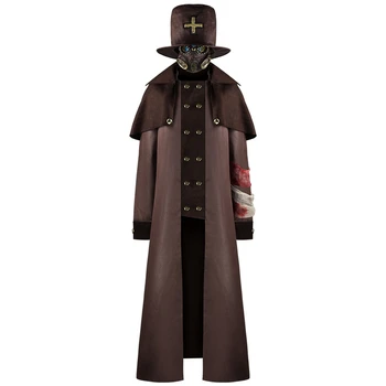 Deluxe Mor Lekár Cosplay Kostým Mužov Prekliaty Kňaz Mor Lekár Steampunk Falošné Dvojité Breasted Unisex Kabát Nemŕtvych Reaper