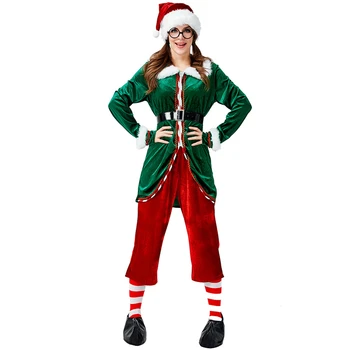 Deluxe Ženy Zelená Christmas Elf Cosplay Kostým Halloween Kostýmy Pre Dospelých Karneval Party Oblek