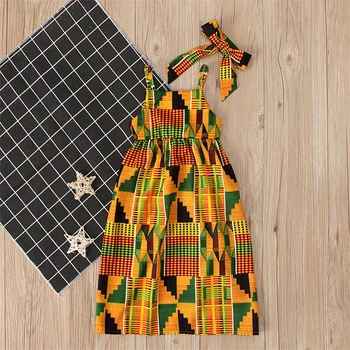 Deti Afriky Tradičné Šaty, Móda Tlačené Mimo Ramenný Elegantné Dashiki Dievčatá v Lete Dĺžka Podlahy Šaty s hlavový most