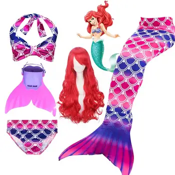 Deti Ariel, Malá Morská víla Chvost s Monofin Swimmable Cosplay Kostým Parochňu Plávanie Nosenie Plutvy Plavky Dievčatá Šortky Bikini Podprsenka