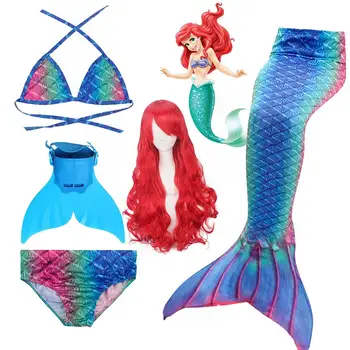 Deti Ariel, Malá Morská víla Chvost s Monofin Swimmable Cosplay Kostým Parochňu Plávanie Nosenie Plutvy Plavky Dievčatá Šortky Bikini Podprsenka