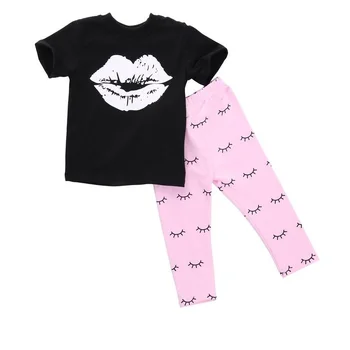 Deti, Baby, Dievčatá Oblečenie Nastaviť 2020 Lete Pery T-shirt+Rias Ružové Nohavice 2KS Batoľa Detská Baby Dievča Oblečenie Oblečenie 3M/6M-5T