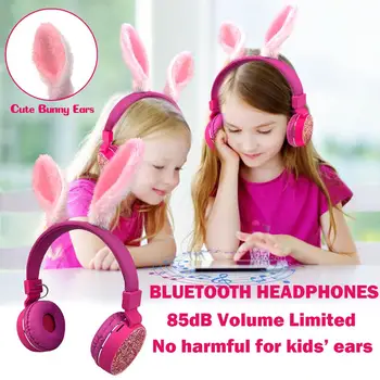 Deti Bluetooth 5.0 Slúchadlá Načechraný Králičie Uši Slúchadlá Skladacie Slúchadlá Podpora TF Kariet FM, Aux In for Boys&Girls Narodeniny Gif