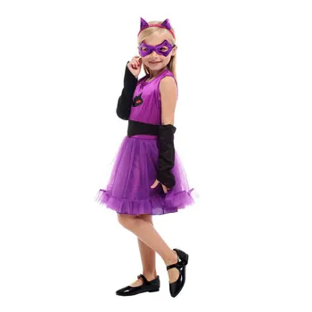Deti, Deti, Fialová Cat Girl Kigurumi Kitty Catwoman Kostým pre Dievčatá, Halloween Purim Karneval Nový Rok Maškarný Party Šaty