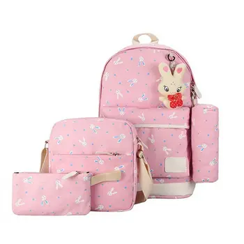 Deti dievča batoh roztomilý kreslený králik tlač školské tašky módna taška cez rameno 4Pcs/set študent školské tašky