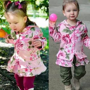 Deti Dievča Jesenné Kvety, Výšivky, Kvetinové Svetre Bunda Bežné Zips Kabát Vietor Bunda Outwear
