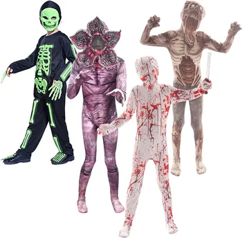 Deti Halloween Kostýmy Chlapci Dievčatá Zombie Cosplay Kanibal Kvet Make-Up Party Nápad 2019 Horor Noc Vlkolak Mutant Onesies