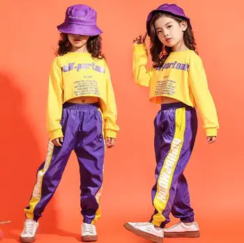 Deti Hip Hop Oblečenie pre Dievčatá, Jazz, Street Dance Kostým Dospievajúce Dievča Deti Dlhý Rukáv Športové Odevy Deti Dancewear Fáze Oblečenie