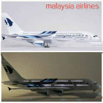 Deti hračky na sklade 1/160 Malajzia Leteckej dopravy LED Model Lietadla A380 Simulácia Cestujúcich Lietadiel
