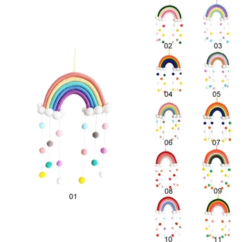 Deti Izba Ručne Tkané. Bavlnené Lano Rainbow Závesné Dekorácie Na Stenu Visí Dekor S Cítila Loptu