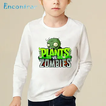 Deti Karikatúra Tlače Rastliny Vs Zombie v Hre Funny T shirt Dieťa Boys Girls Long Sleeve Topy Deti Bežné T-shirt,LKP2404
