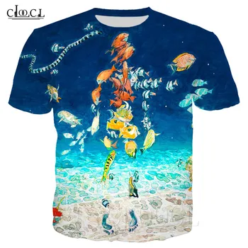 Deti Mora Anime T Shirt Top 3D Ryby Komické Vytlačené T-shirt Muži Ženy Harajuku Mikina Lete Obľúbený Čierny Čaj Tričko