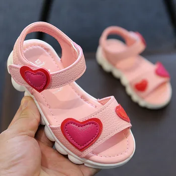 Deti Sandále pre Dievčatá 2021 detské Letné Otvorené Prst Topánky Láska Srdce Dievčatá Bežné Sandále Ružová, Biela Farba Lacnejšie Veľkosť 22-37