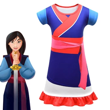 Deti Šaty pre Dievčatá Anime Mulan Cosplay Halloween Kostýmy Znak Oblečenie Krátky Rukáv Mäkké Nightdress Pyžamo oblečenie pre voľný čas