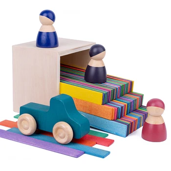 Detská Hračka Drevené Tvorivosti rainbow blok Da Vinci Most Educational DIY Puzzle Monterssori Vzdelávacie Drevené hračky Gitf pre dieťa