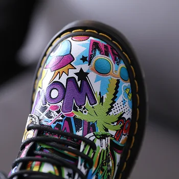 Detská Obuv Módne Farebné graffiti detí Geniune kožené krátke topánky na jeseň 2020 nových chlapcov a dievčatá jednotný topánky