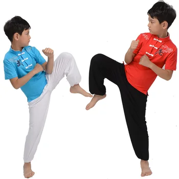 Detské bojových umení nohavice kung fu školenia neforemné nohavice krátke nohavice neforemné Čínskej kung-fu výkon nohavice Môžete vytlačiť logo