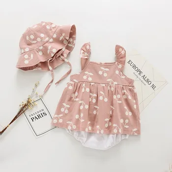 Detské Oblečenie baby remienky Nové Letné Oblečenie 2020 jarné Módne roztomilý cherry Vytlačí deti oblečenie remienky šaty s klobúkom