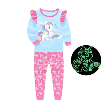 Detské Pyžamo Roztomilý Kreslený Sleepcoat Žiarivý Vzor Vytlačené Pajama Dievčatá Módne Svetelný Jednorožec Nightgown Domov Oblek
