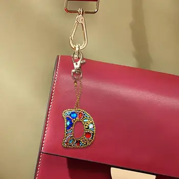 Diamond Maľovanie Listov Ženy Dievča Taška Keyring Prívesok Darček Špeciálne tvarované Plný Vrták Výšivky Cross Stitch S-Z DIY Keychain