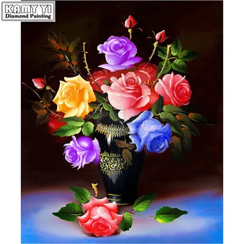 Diamond mozaiky darček Vyšívanie, cross stitch Plný diamond výšivky Rose Vázu s kvetom, obraz domova diy 5d obrazy LK1