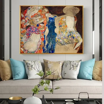 Die Braut Gustav Klimt Kiss olejomalieb Tlač Na Plátno Sexy Žena Wall Art Plagáty Známeho Klasického Umenia Obraz Domova