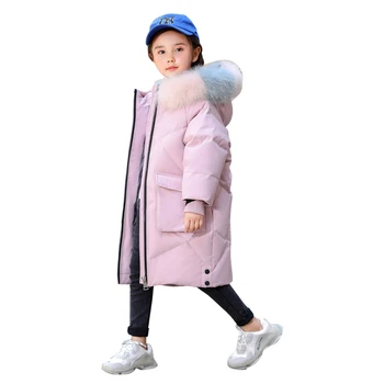 Dievča nadol bunda s kožušinou kvalitné zimné farebné reálne kožušiny super teplé, hrubé deti zimný kabát Mínus 50 stupňov vetrovka