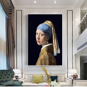 Dievča S Pearl Náušnice Reprodukcia olejomaľby Plagát Vytlačí Škandinávskych Wall Art Obrázok pre obývacia izba