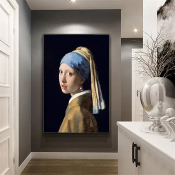 Dievča S Pearl Náušnice Reprodukcia olejomaľby Plagát Vytlačí Škandinávskych Wall Art Obrázok pre obývacia izba