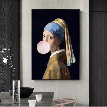 Dievča s Pearl Náušnice Slávny Plátno na Maľovanie Dievča s Balónom Plagáty a Tlačí na Steny Umenie Obrázok pre Obývacia Izba Dekor