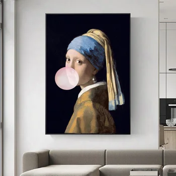 Dievča s Pearl Náušnice Slávny Plátno na Maľovanie Dievča s Balónom Plagáty a Tlačí na Steny Umenie Obrázok pre Obývacia Izba Dekor