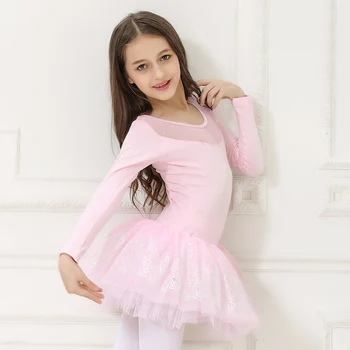 Dievčatá baletné šaty dance trikot pink s dlhým rukávom trikot oka výstrihu fólie tlač, ružové a balet tutu balerína šaty deti