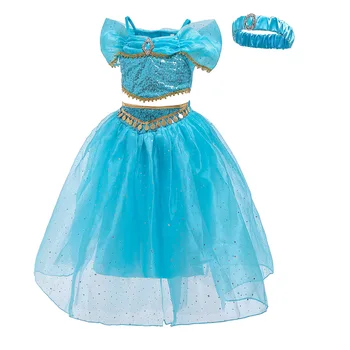 Dievčatá Jasmine Šaty Detský Karneval Kostým Party Deti Aladdin Modrá Zelená Princezná Fantázie Cosplay Halloween Šaty