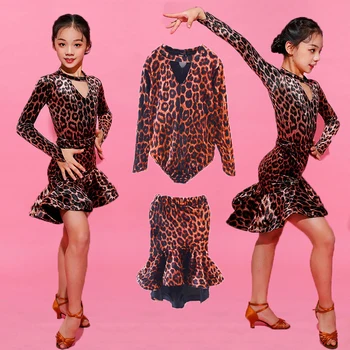Dievčatá latinskej šaty pre tanec spoločenský tanec šaty rumba, samba Leopard tlač deti samba cha cha tango sukne štandardné salsa