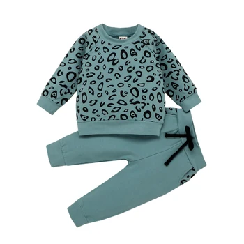 Dievčatá oblečenie na jar jeseň dvoch-dielny módne leopard tlač dlhým rukávom sveter bunda + nohavice 0-4years Beibei kvalitné oblečenie