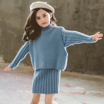 Dievčatá Oblečenie set sa 2020 Jeseň Teplé Zahustiť Pletené Svetre Šaty Nastaviť Deti Kostým 6 8 10 12 Rokov Deti Dievčatá Zimné Oblečenie
