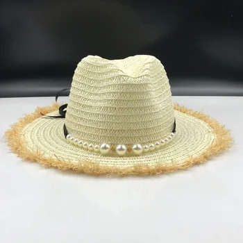 Dievčatá pearl Letný klobúk ženy Raffia slamy spp Dámy Veľký okraj Sun hat klobúk pre dievčatá pláže jazz klobúk
