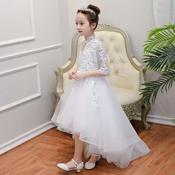 Dievčatá sa zúčastnili hostiny, prvé biele šaty 2019 nové biele svadobné šaty dievča Princezná Narodeninovej Party vestidos de fiesta