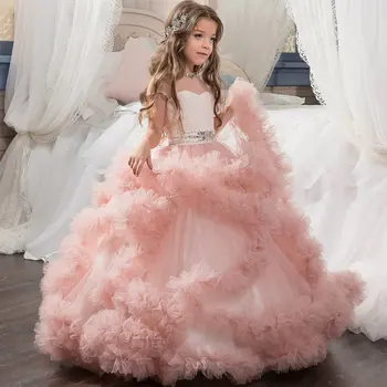 Dievčatá šaty od 10 do 12 rokov svadobné teenager, oblečenie pre deti party Šaty ružové dlhé elegantné šaty prom večerné šaty pre dievča
