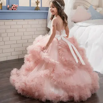 Dievčatá šaty od 10 do 12 rokov svadobné teenager, oblečenie pre deti party Šaty ružové dlhé elegantné šaty prom večerné šaty pre dievča
