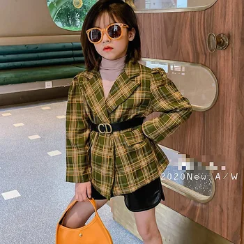 Dievčenské farby jesene roku 2020 nový kórejský štýl detí vyhovovali koberčeky bunda klesnutie tričko all-zápas kožené nohavice