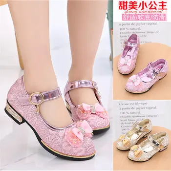 Dievčenské kožené topánky na jar jeseň detské topánky deti mäkké dno princezná topánky Sladké luk výkon topánky pre 1 až 16 ročný