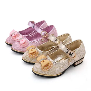 Dievčenské kožené topánky na jar jeseň detské topánky deti mäkké dno princezná topánky Sladké luk výkon topánky pre 1 až 16 ročný