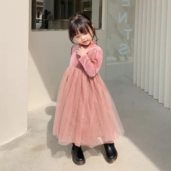 Dievčenské sukne kórejčinu plus velvet čalúnená šaty Princezná šaty zimné nové deti šaty pre dievčatá